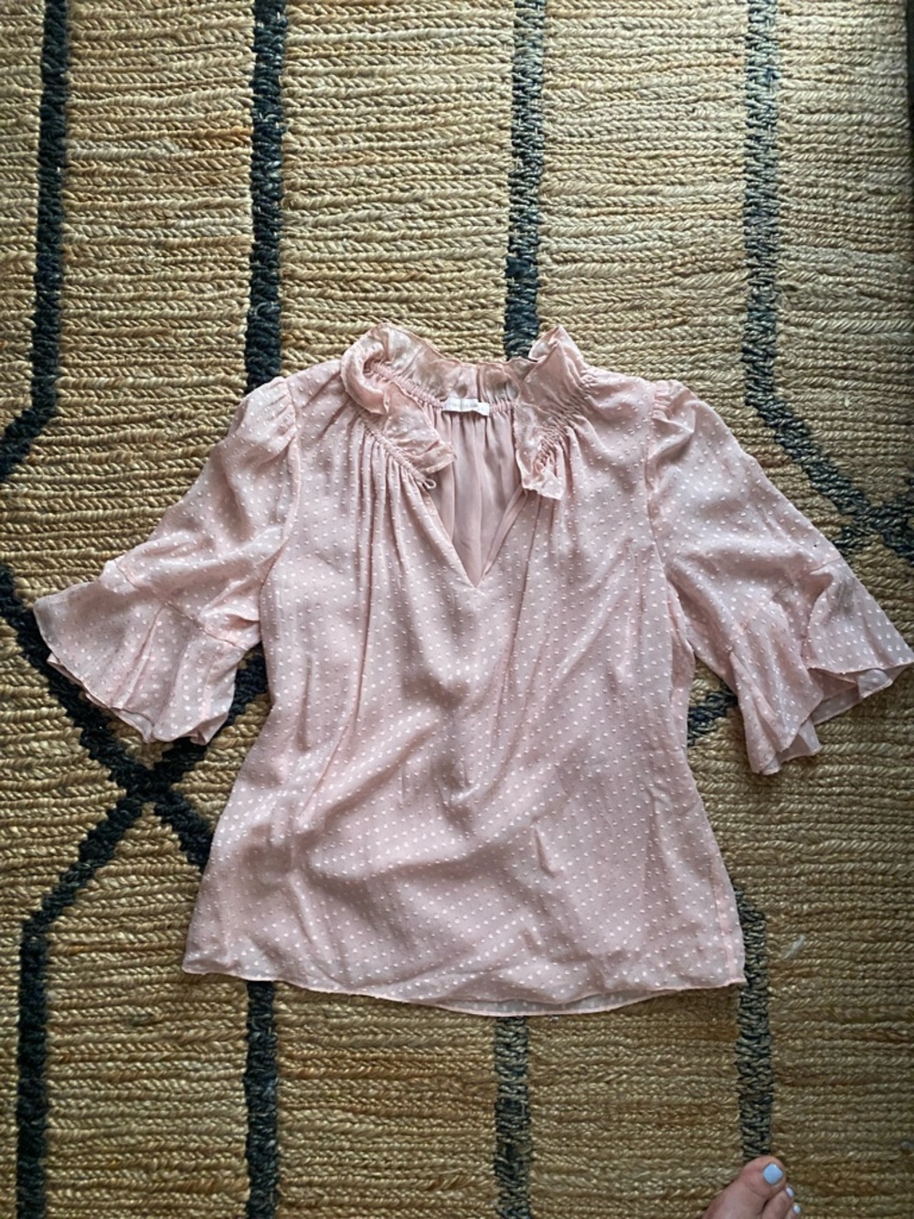 REBECCA TAYLOR | Blush Pink Silk Blend Swiss Dot Blouse | M